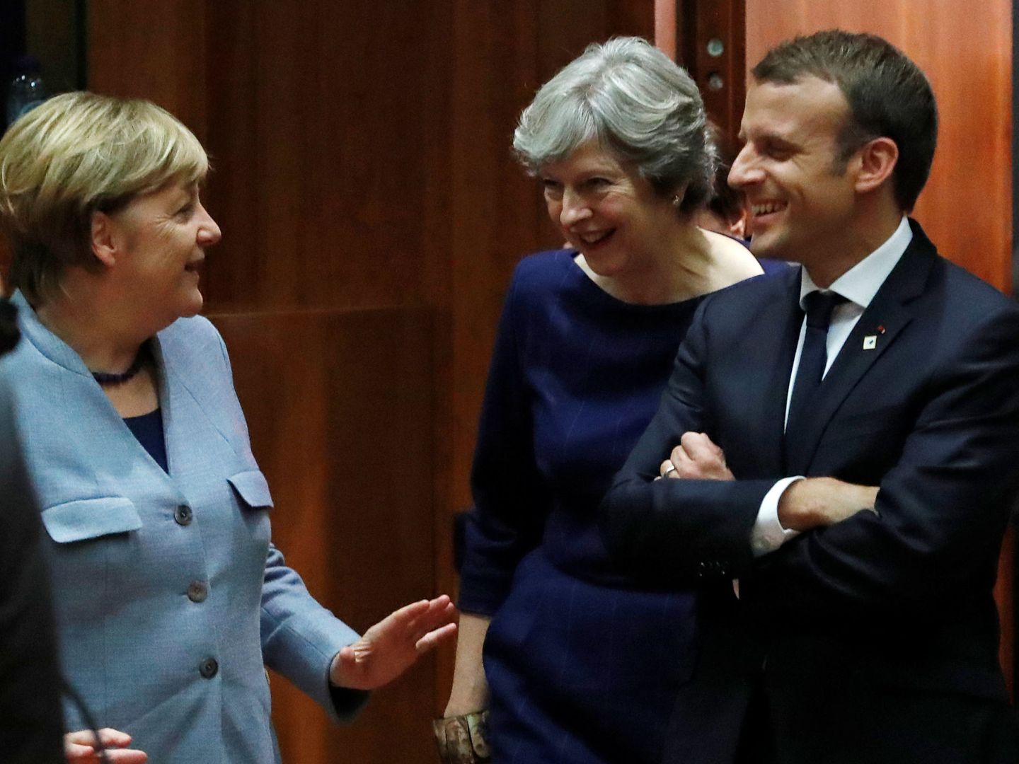 Angela Merkel, Theresa May y Emmanuel Macron, el pasado 19 de octubre en la cumbre europea de Bruselas. (Reuters)