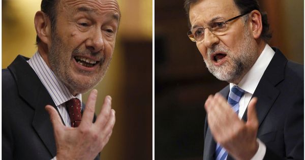 Foto: Spain's PM Rajoy and main opposition leader Socialist Perez Rubalcaba are seen in this combo picture as they deliver their speeches during the annual state-of-the-nation debate at Parliament in Madrid