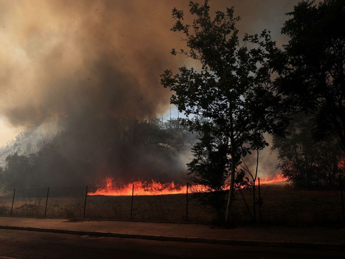 Foto: Vista de un incendio junto a la Dehesa de la Villa, este lunes en Madrid. (EFE)