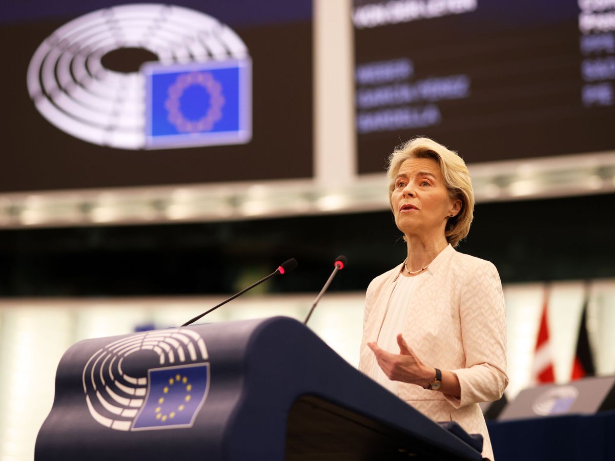 Foto: Ursula von der Leyen, en la sesión del Parlamento Europea de este 18 de julio. (DPA/Philipp von Ditfurth)