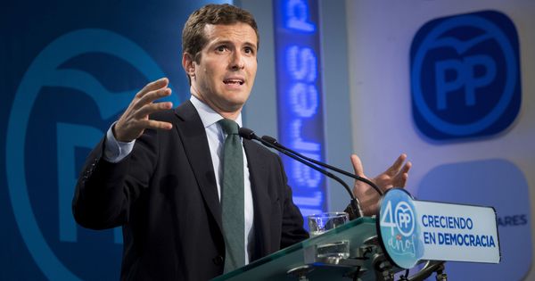Foto:  El vicesecretario de Comunicación del Partido Popular, Pablo Casado, durante la rueda de prensa. (EFE)