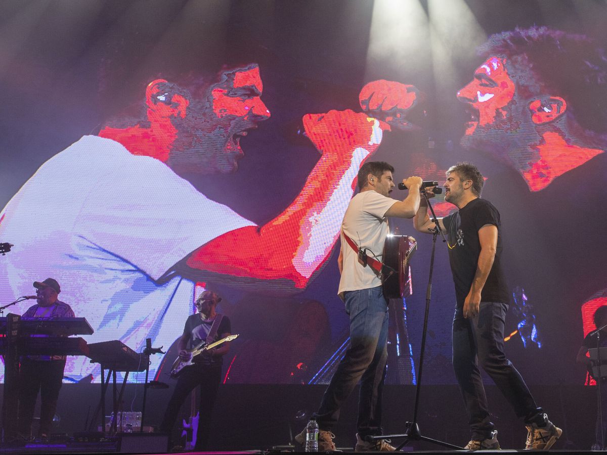 Foto: Los hermanos Muñoz, de Estopa, durante un concierto en Zaragoza (EFE/Javier Belver)