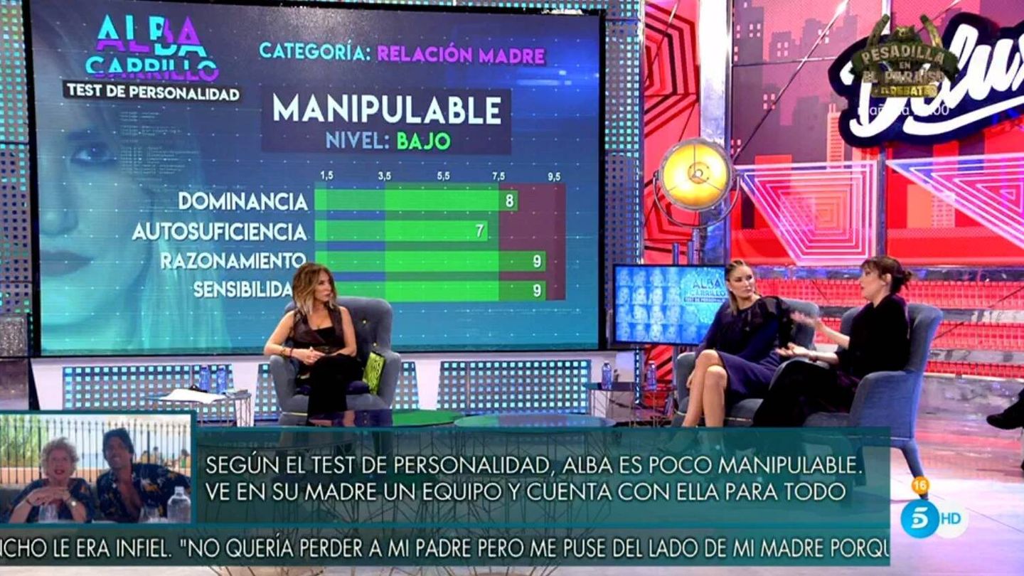 María Patiño, Alba Carrillo y Aránzazu Junquera en el 'Deluxe'. (Mediaset)