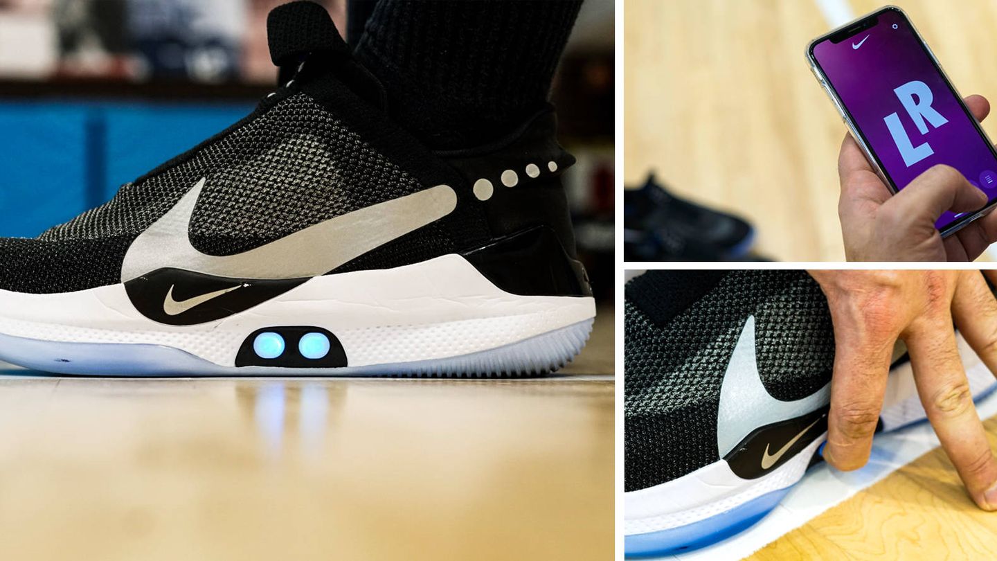 Las Nike Adapt BB se pueden atar desde el móvil o con el control de la parte inferior. Fotos: Michael Mcloughlin.