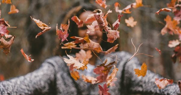 Foto: Una mujer se divierte con las hojas de los árboles en otoño. (Unsplash-Jakob Owens)