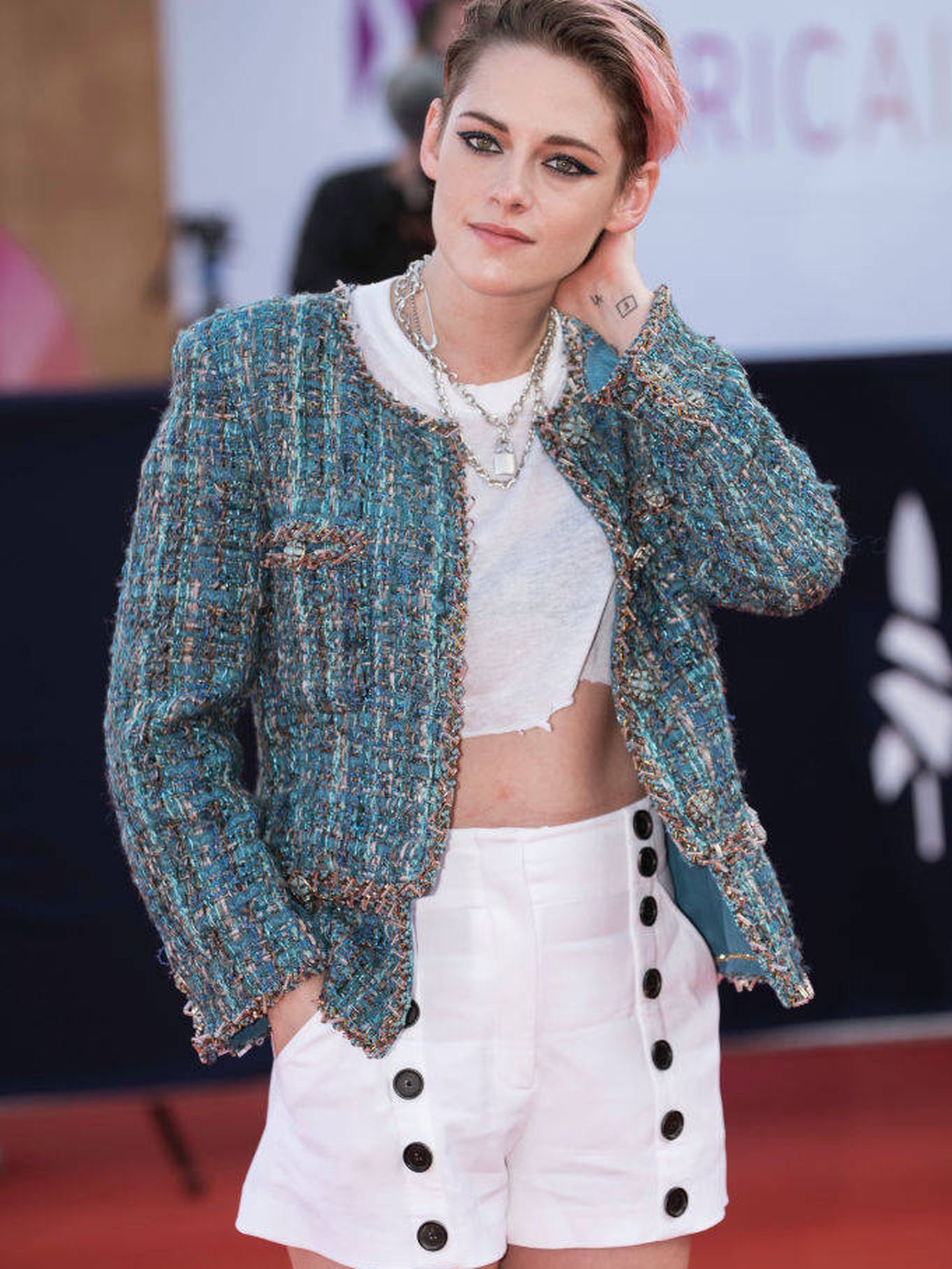 Kristen Stewart, con una chaqueta de Chanel. (Getty)