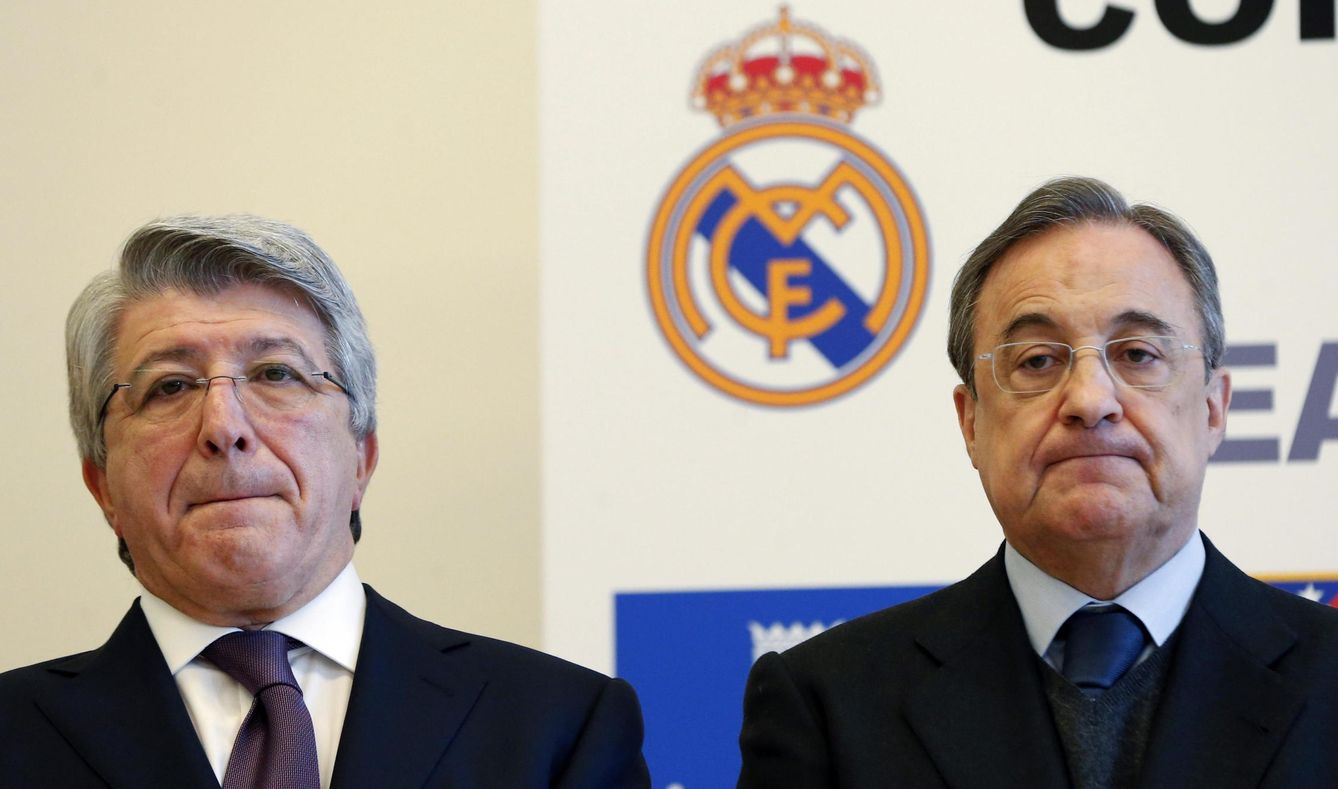 Enrique Cerezo, presidente del Atlético, y Florentino Pérez, presidente del Real Madrid. (EFE)