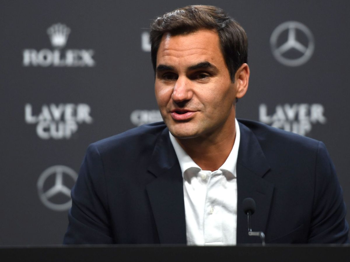 Photo: Federer, at the Laver Cup press conference. (EFE/Andy Rain)