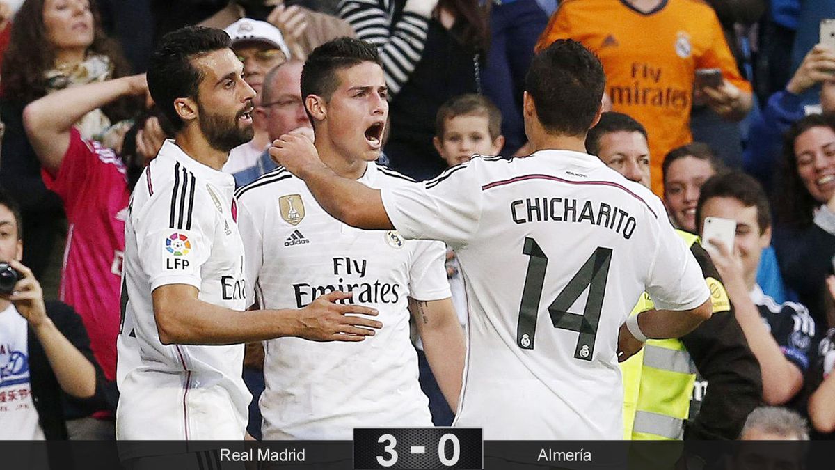 El 'zapatazo' de James brilla por encima de un Real Madrid sin chispa ante el Almería