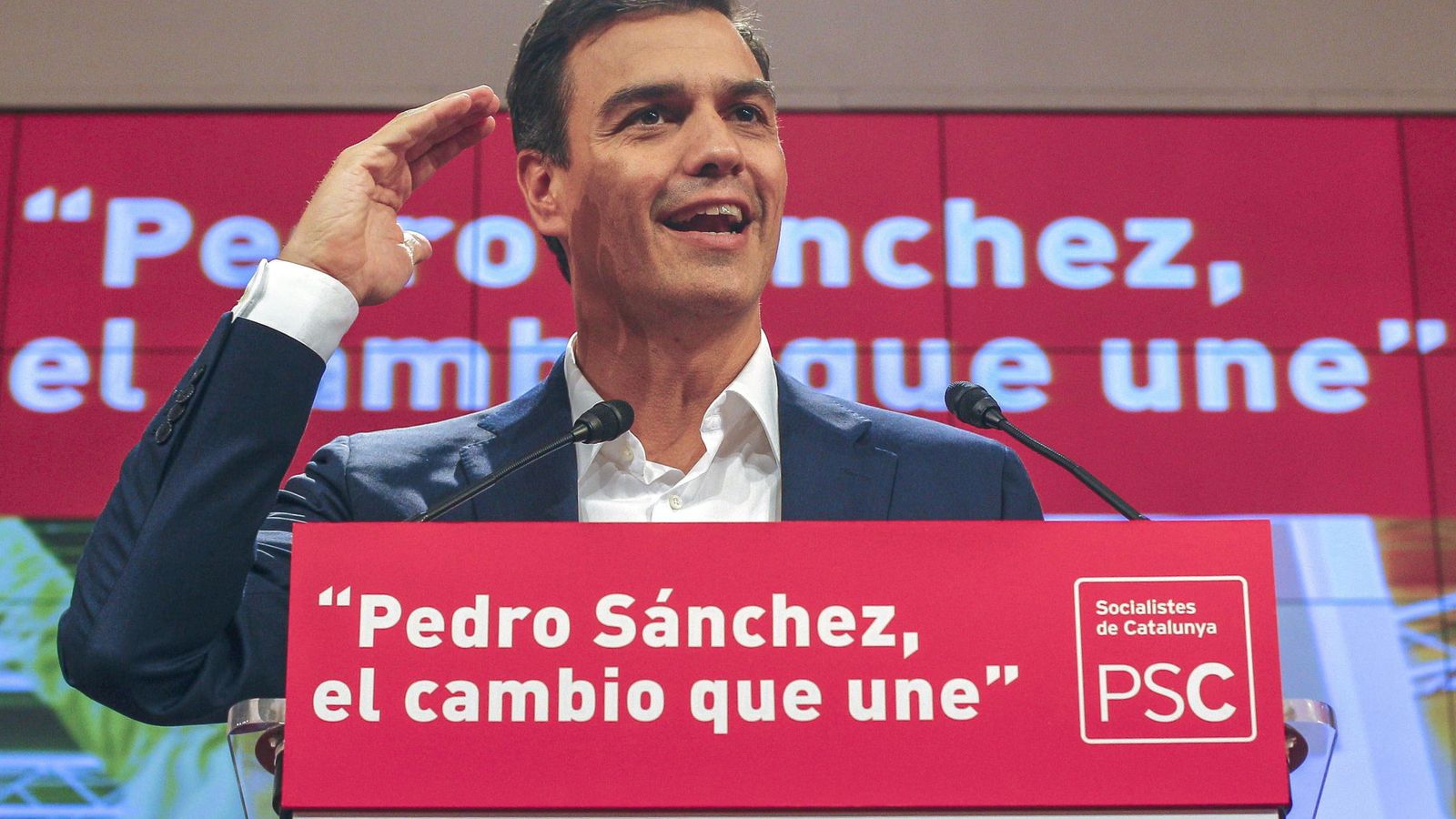 Foto: El candidato del PSOE a la Moncloa, Pedro Sánchez, durante un encuentro con dirigentes y cargos electos del PSC. (Efe)