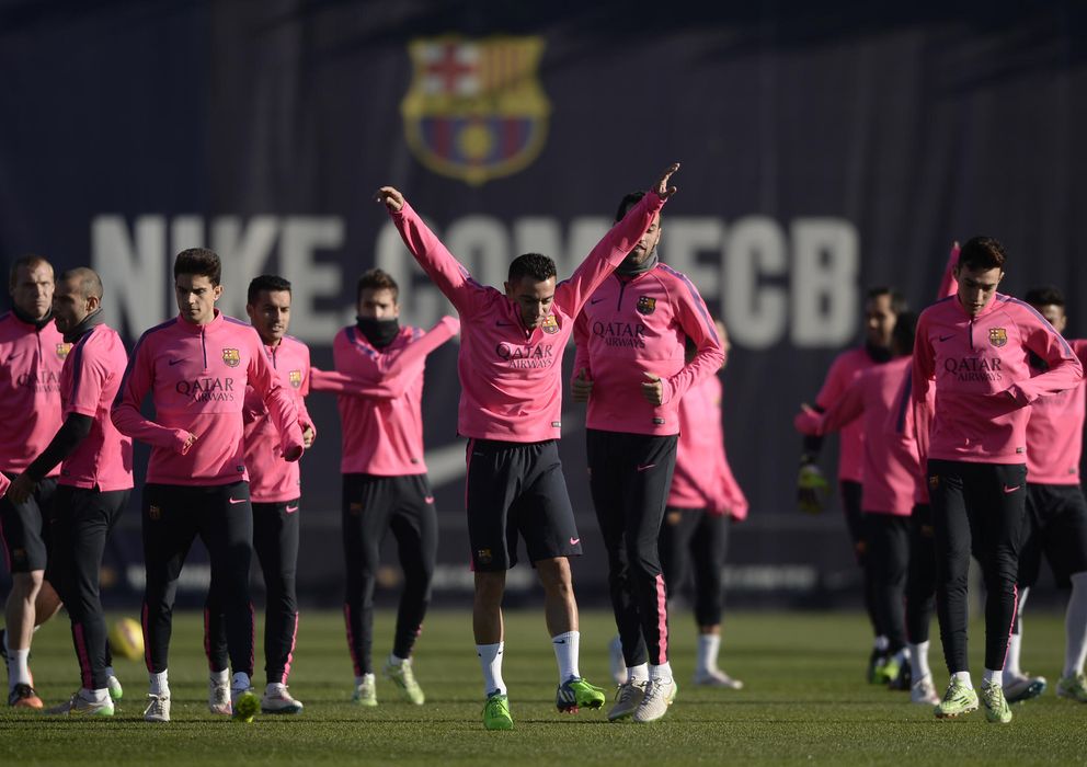 Foto: Los jugadores del Barcelona durante el entrenamiento de este viernes (GTres).