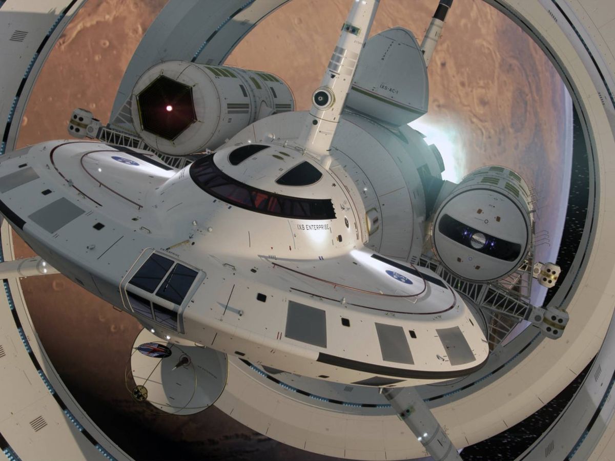Foto: Concepto de nave espacial con 'warp drive'. (Mark Rademaker)