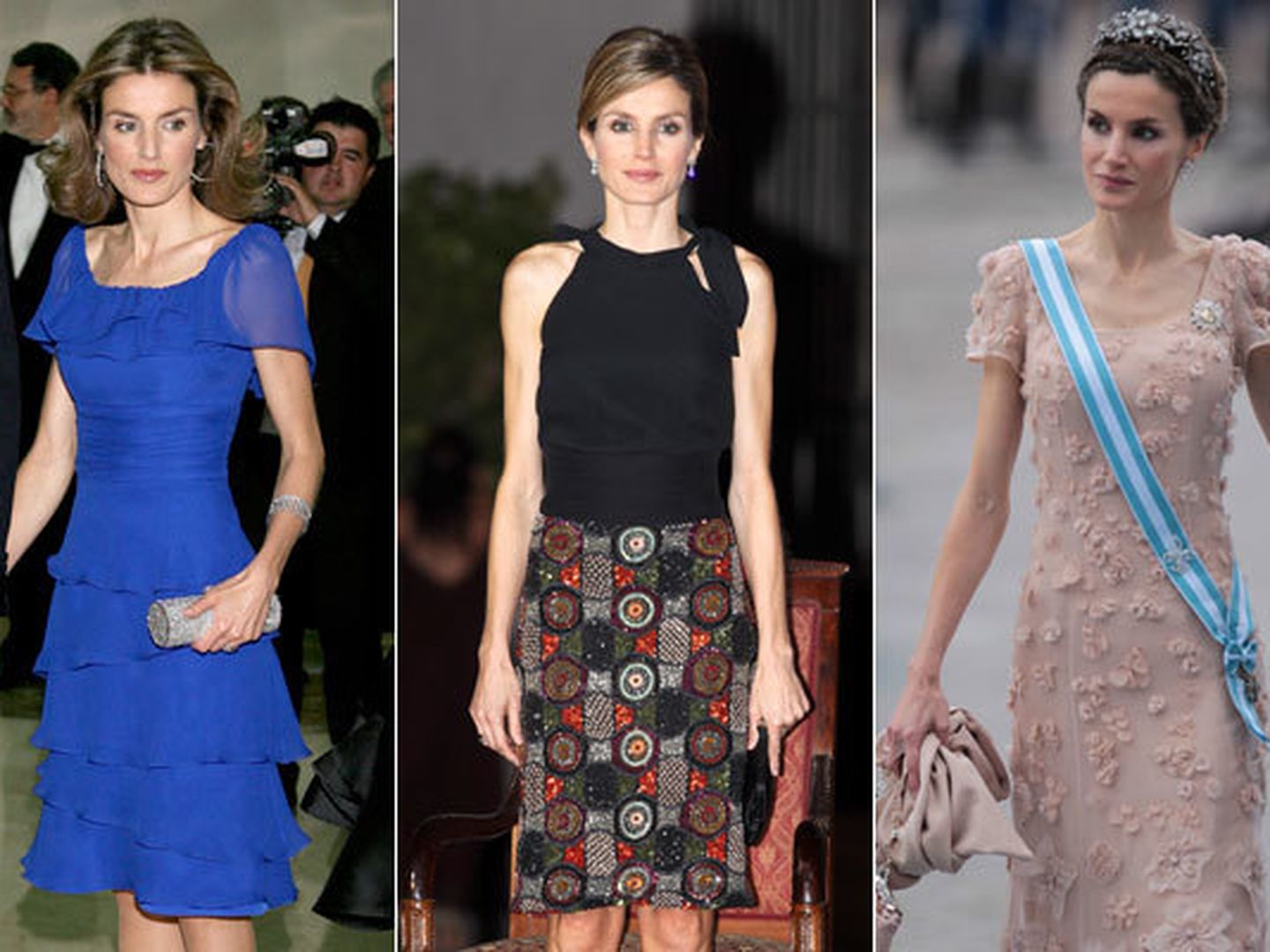 La Princesa de Asturias. De izquierda a derecha, en la entrega de premios Mariano de Cavia en 2008, en un viaje a Chile en 2011 y en la boda de Victoria de Suecia con Daniel Westling en 2010 
