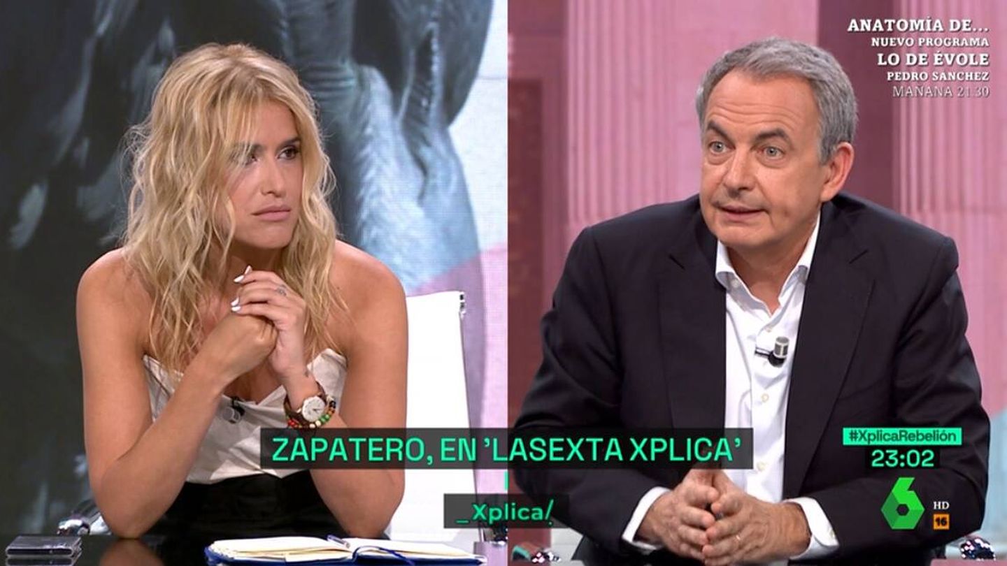 Afra Blanco junto a José Luis Rodríguez Zapatero en 'La Sexta Xplica'. (Atresmedia)