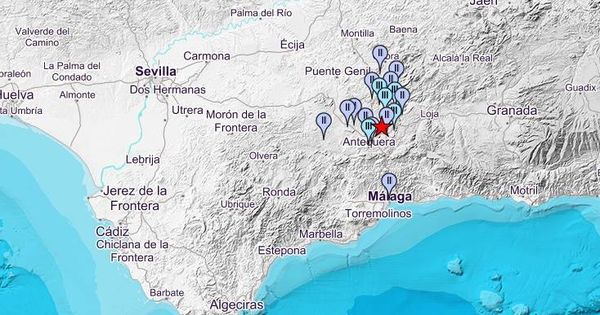 Foto: Esquema de intensidades del terremoto y sus réplicas en la provincia de Málaga. (IGN)