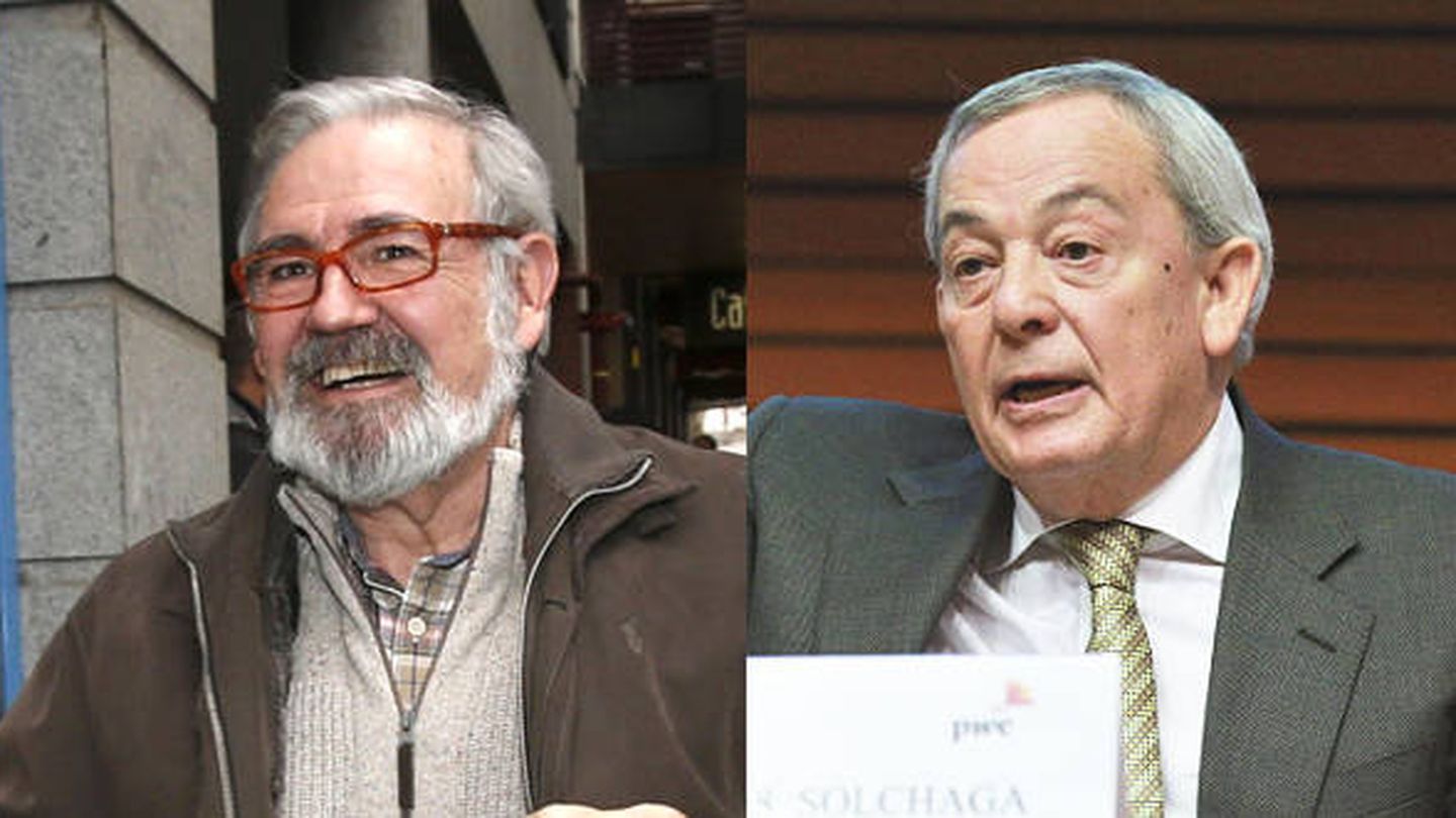 Los exministros socialistas Carlos Solchaga (d) y Juan Manuel Eguiagaray (i). (EFE)
