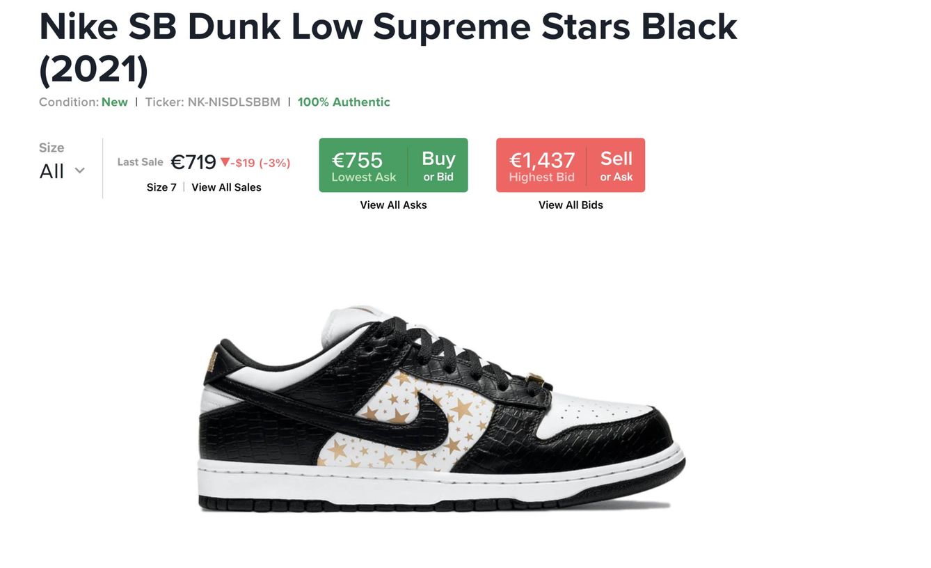 Nike SB Dunk Low Supreme Stars en StockX