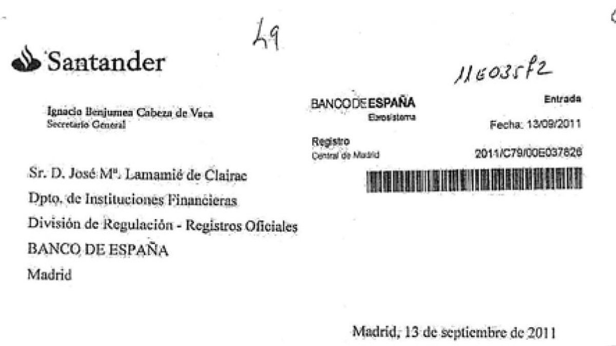 La carta que el Santander envió al BdE por la inhabilitación de Sáenz