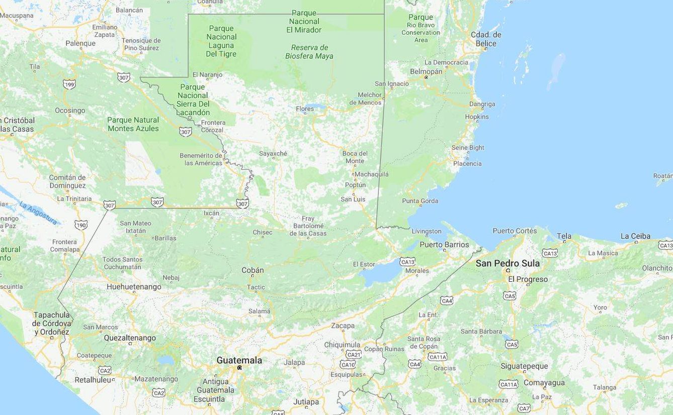 La reserva de la biosfera maya está en el norte del Guatemala. (Google Maps)