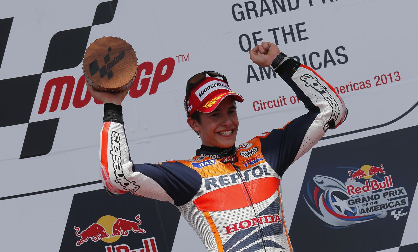 Márquez celebra su primera victoria en MotoGP en 2013 (Repsol Media).