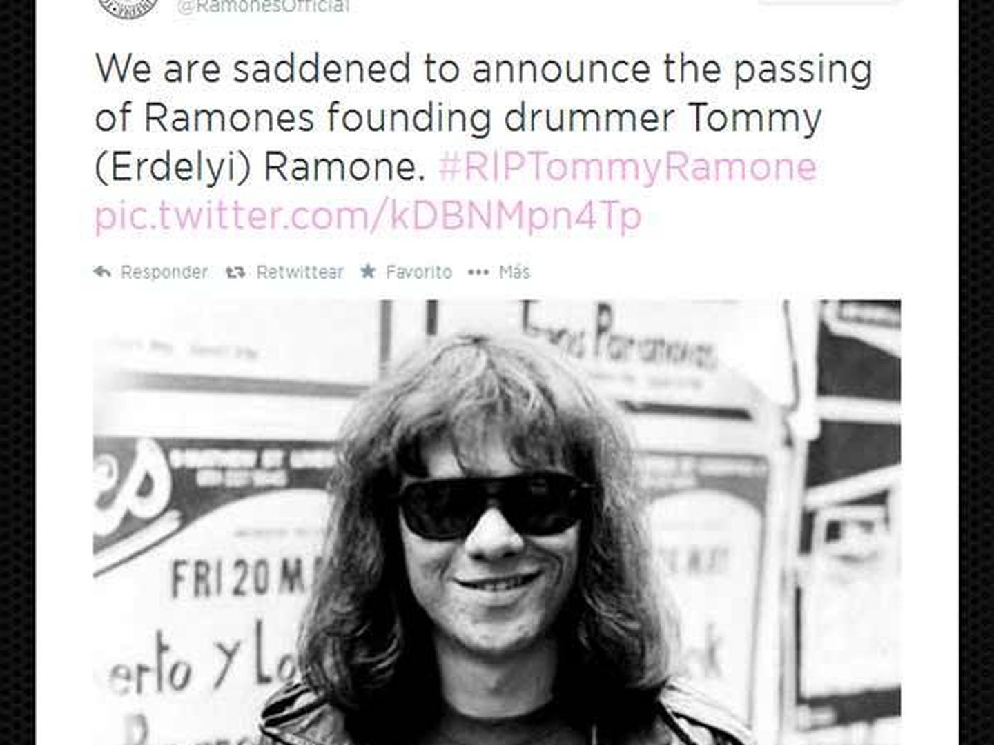 @RamonesOfficial anuncia la muerte de Tommy Ramone