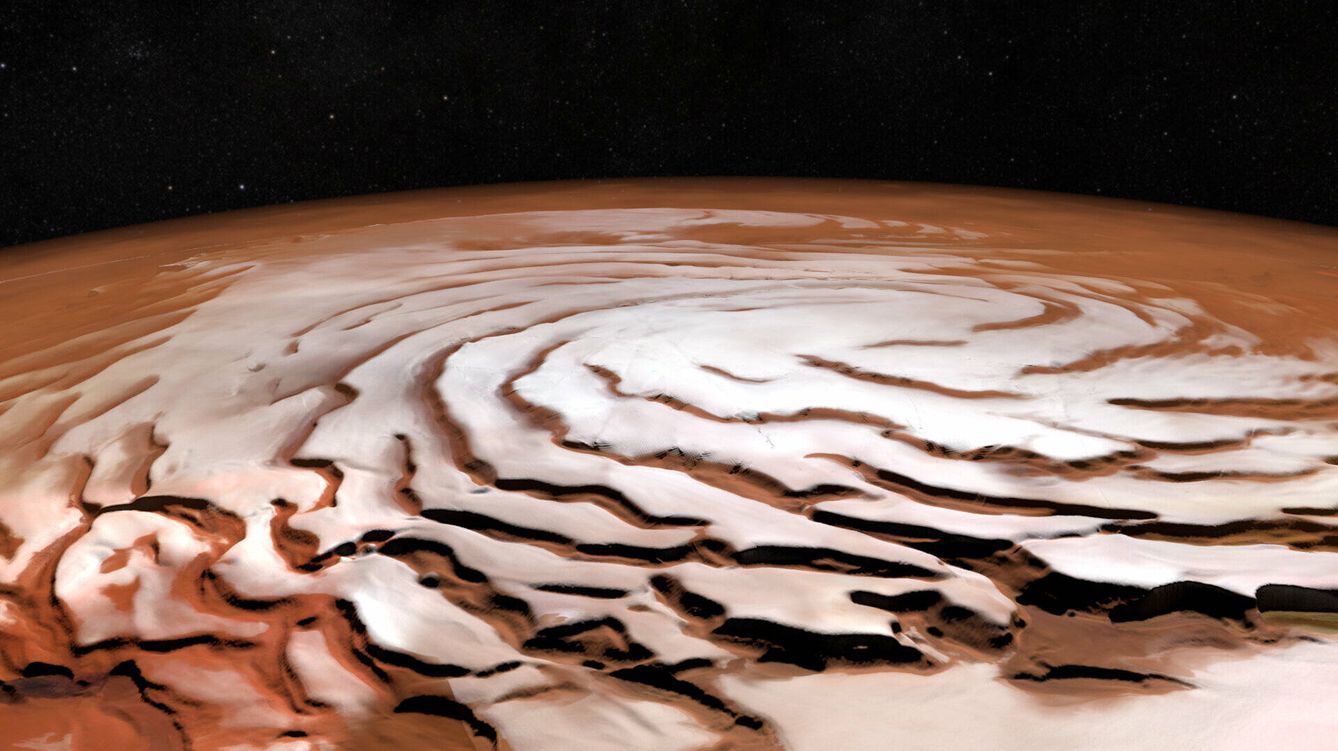Foto: Debajo del hielo del polo sur de Marte puede que no haya agua, sino arcilla. (ESA)