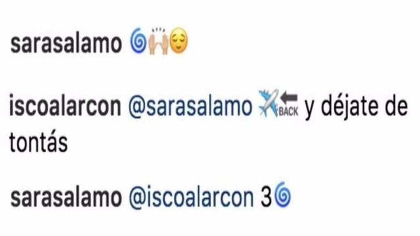 Mensajes enviados entre Isco y Sara Sálamo. (Instagram)