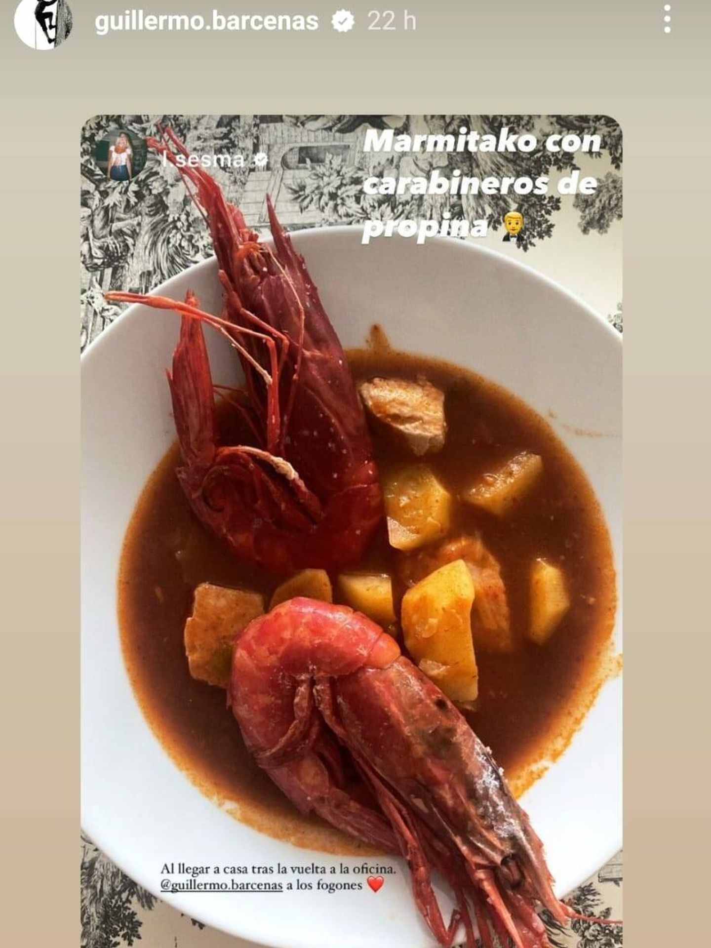 El plato que le ha preparado Willy a su mujer. (Instagram/@guillermo.barcenas)