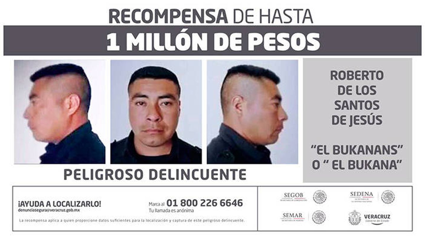 Cartel policial ofreciendo una recompensa por 'El Bukanans', líder de una organización dedicada al asalto de trenes, entre otros delitos
