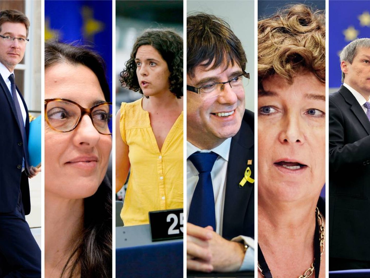 El montaje con el que Politico ilustra la noticia, con Puigdemont entre los eurodiputados protagonistas. (Politico)