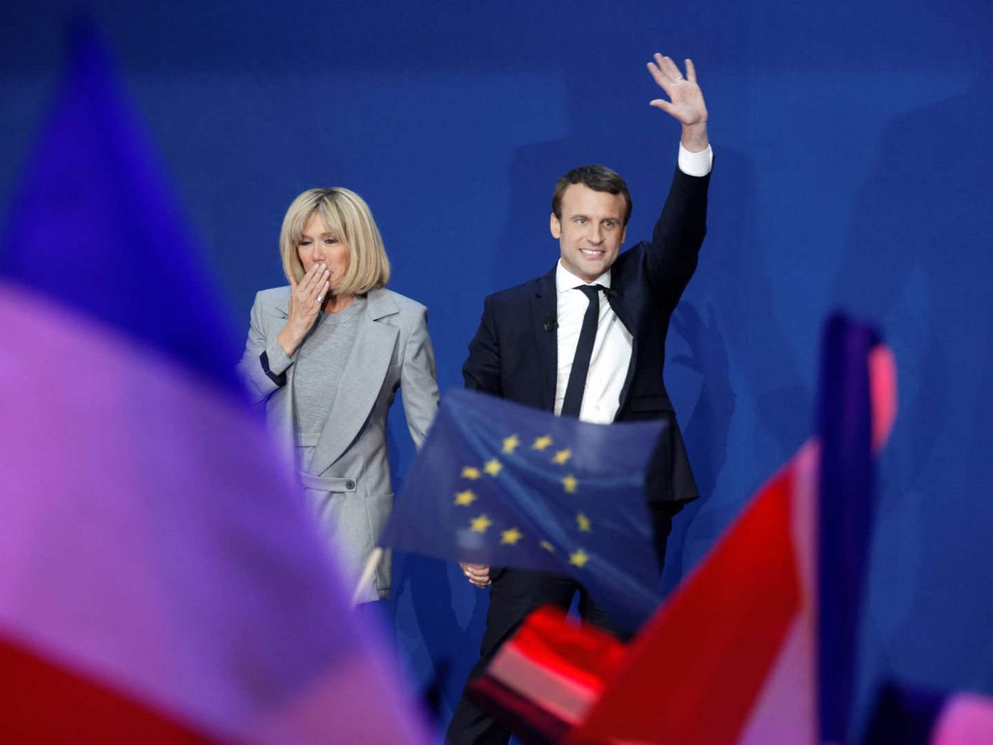 Los Macron, en un acto electoral. (Getty)