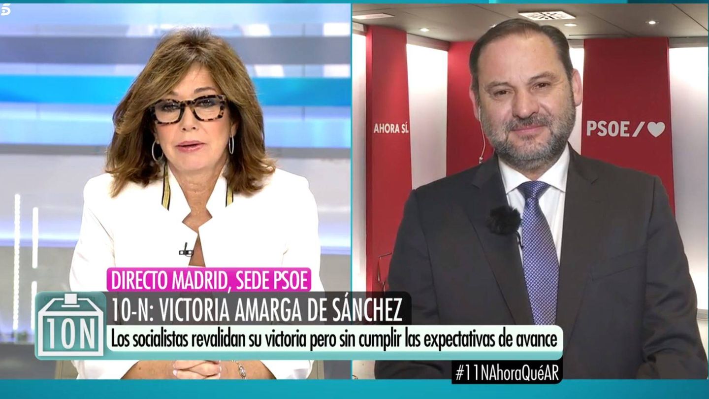 Ábalos con Ana Rosa en Telecinco. (Mediaset España)
