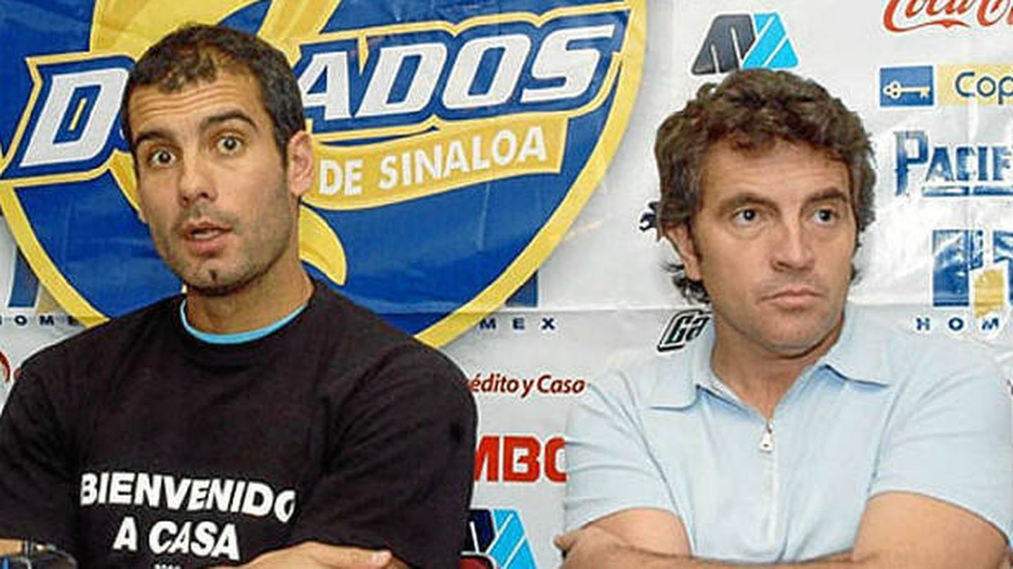 Pep Guardiola y Juanma Lillo, cuando coincidieron en el Dorados de Sinaloa mexicano. 