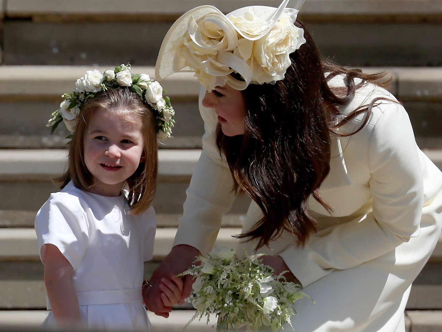 La princesa Charlotte y Kate Middleton, el día de la boda de Harry y Meghan. (Getty)