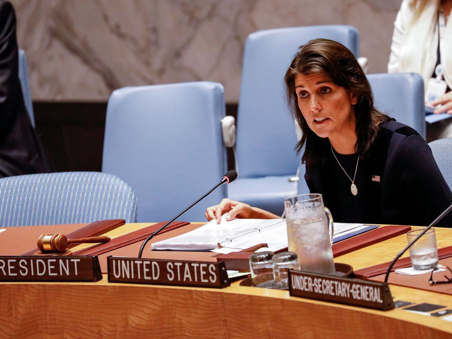 Nikki Haley habla durante un encuentro del Consejo de Seguridad sobre sanciones a Corea del Norte, el 17 de septiembre de 2018. (Reuters)