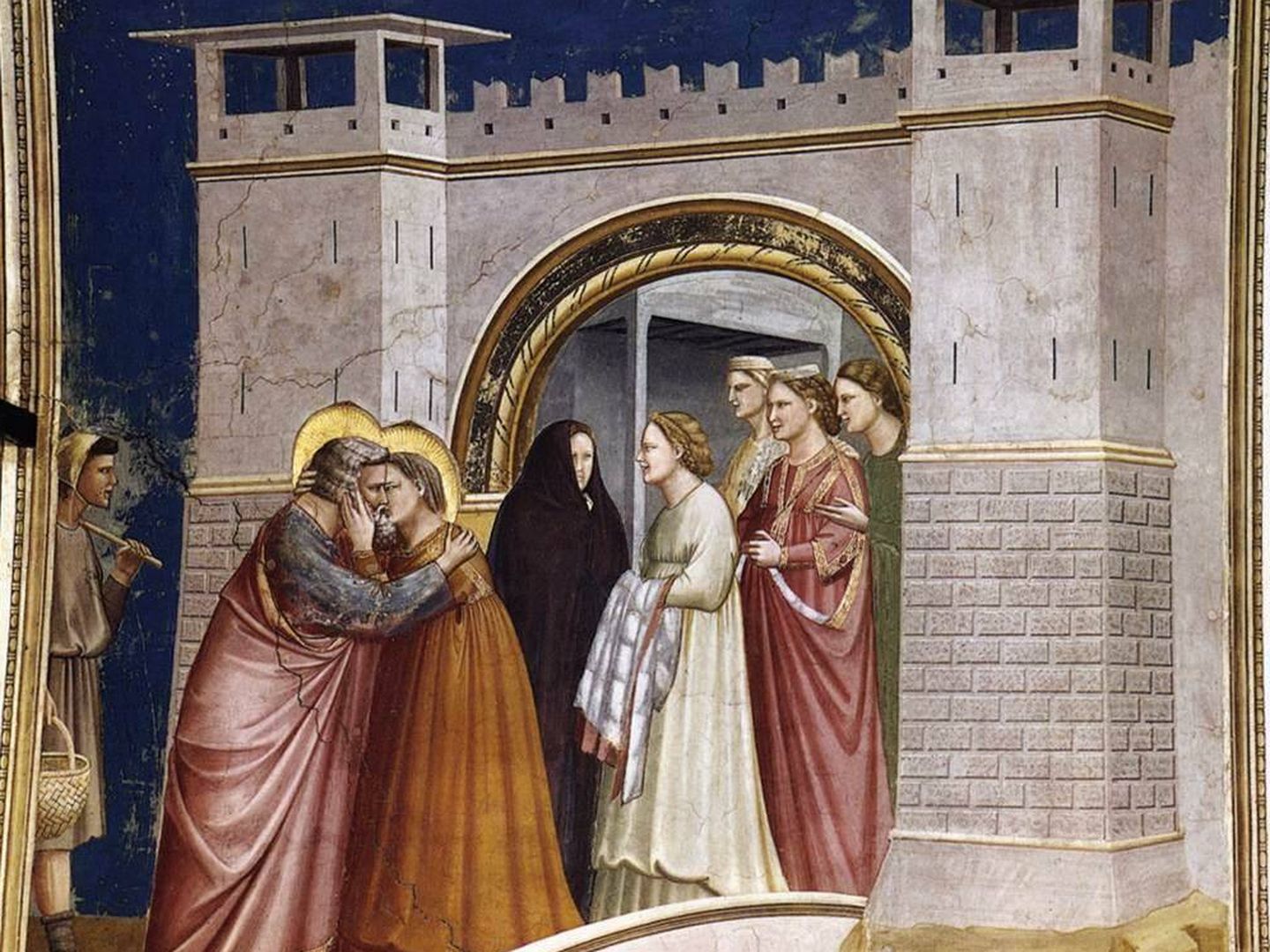 Abrazo ante la Puerta Dorada. Giotto. 1305. Capilla Scrovegni. Padua.