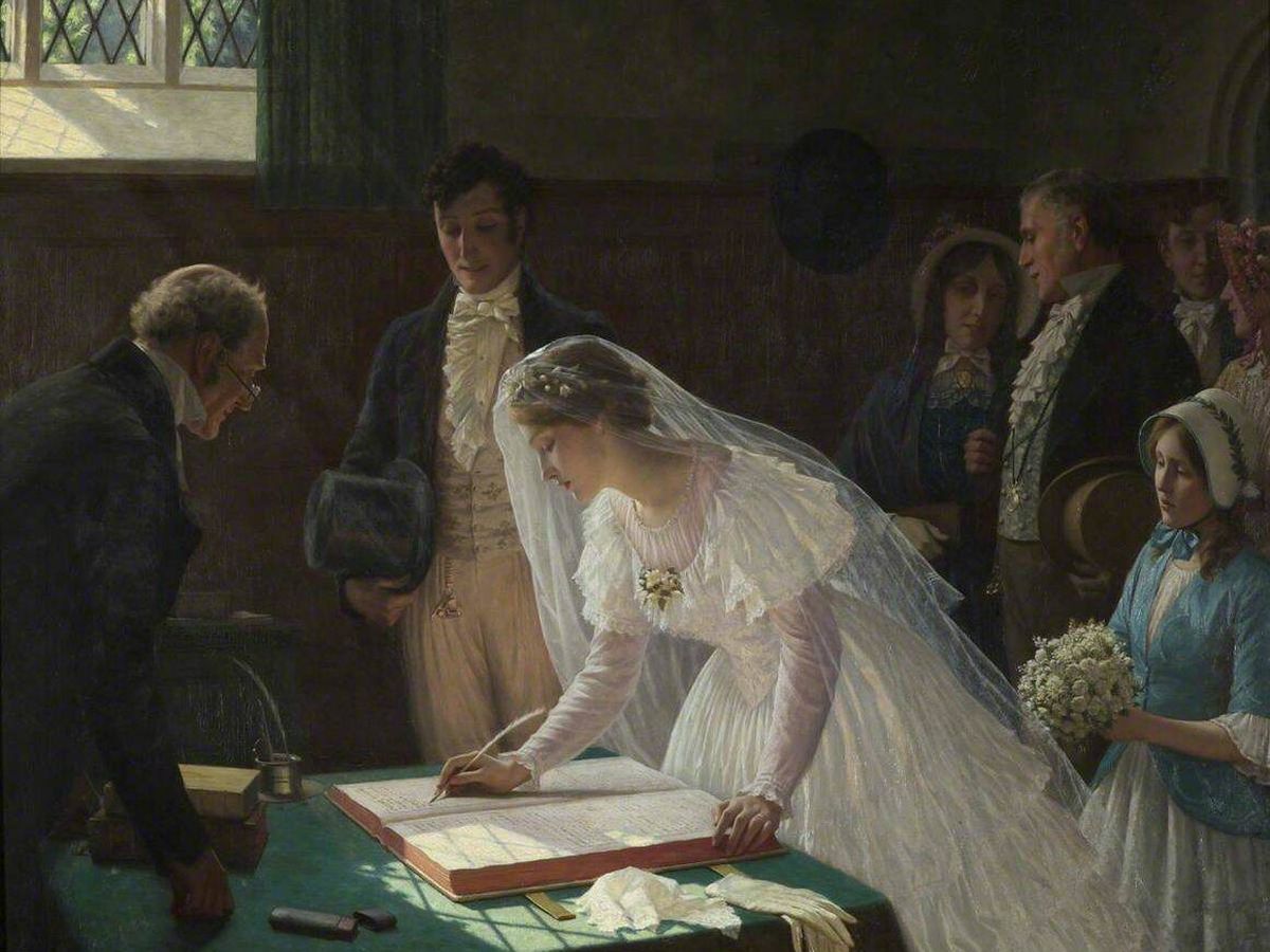 Foto: El registro matrimonial, por Edmund Blair Leighton. Fuente: Wikipedia