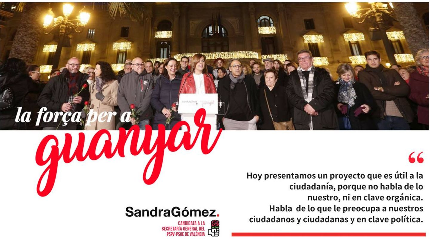 El cartel de campaña de Sandra Gómez, aspirante a la secretaria general del PSPV-PSOE de Valencia. 