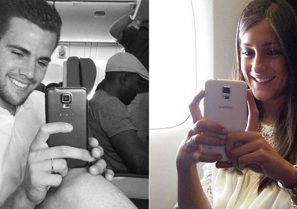 Foto: Nacho Fernández y su mujer María en el avión con destino a Camboya (Instagram)
