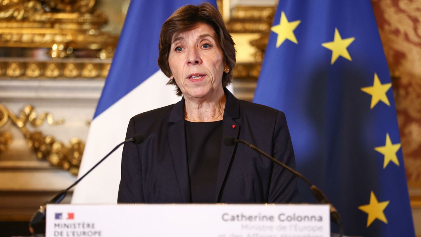 Paris (France), 19 12 2023.- French Minister for Europe and Foreign Affairs Catherine Colonna speaks during a joint press conference with British foreign secretary after their meeting at the Quai d' Orsay, in Paris, France, 19 December 2023. (Francia, Reino Unido) EFE EPA MOHAMMED BADRA 