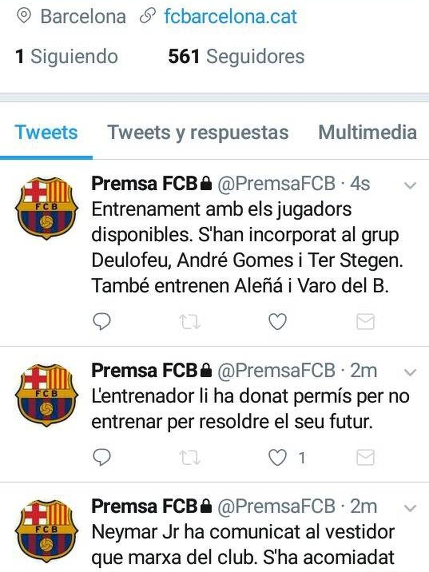 Tuit de prensa del Barça
