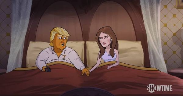 Foto: Trump, junto a Melania en 'Our Cartoon President'. (Showtime)