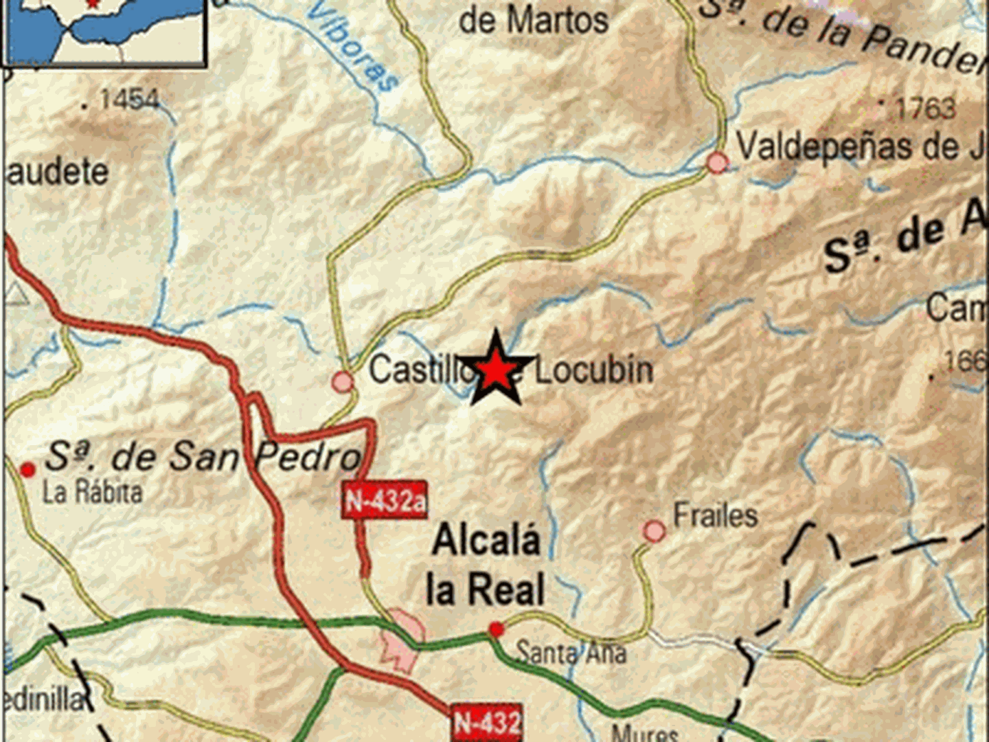 Epicentro del terremoto en las proximidades de Valdepeñas de Jaén. (IGN)