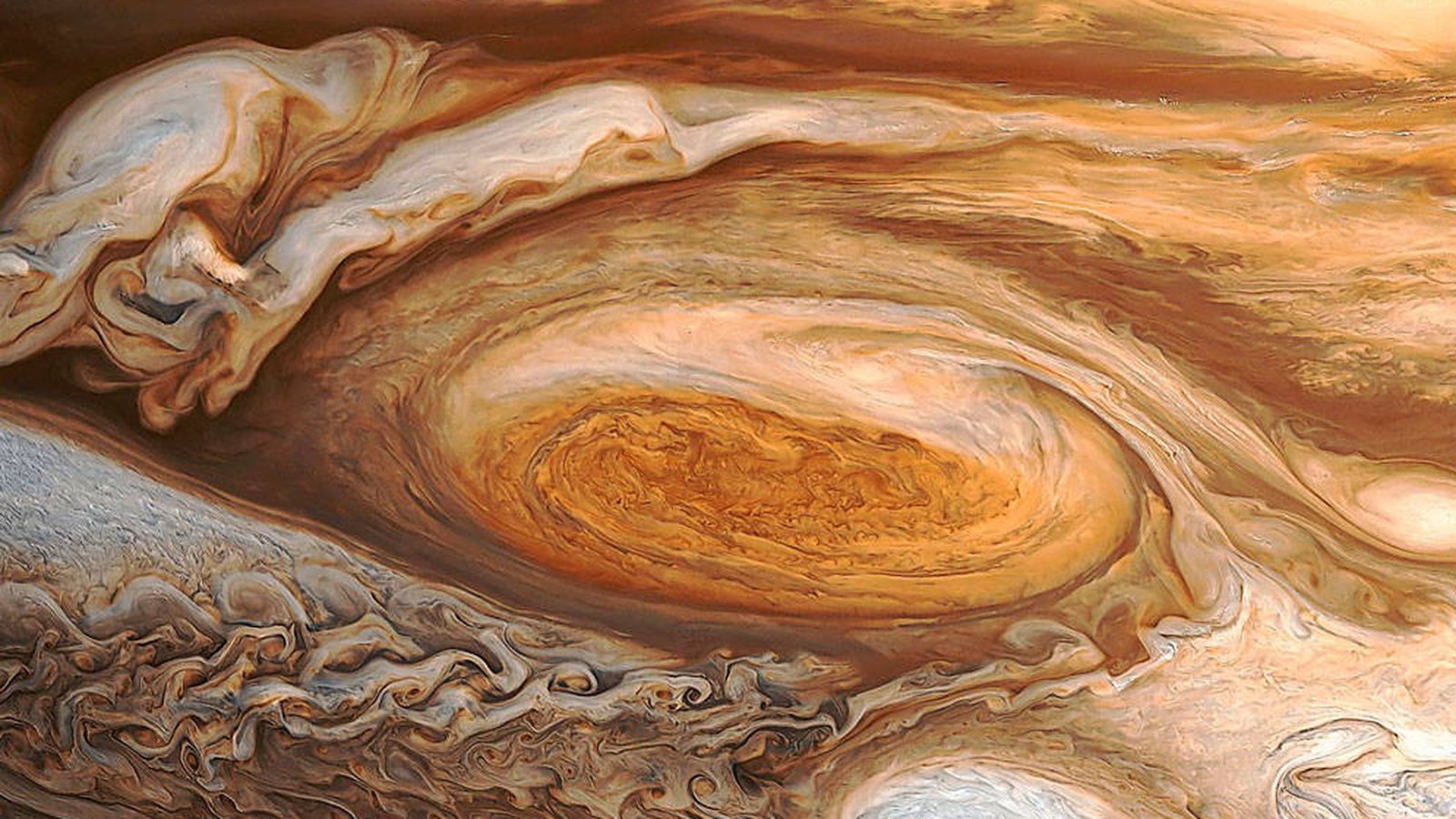 Foto: Imagen de la conocida como Gran Tormenta Roja en la atmósfera de Júpiter. (Imagen: NASA)
