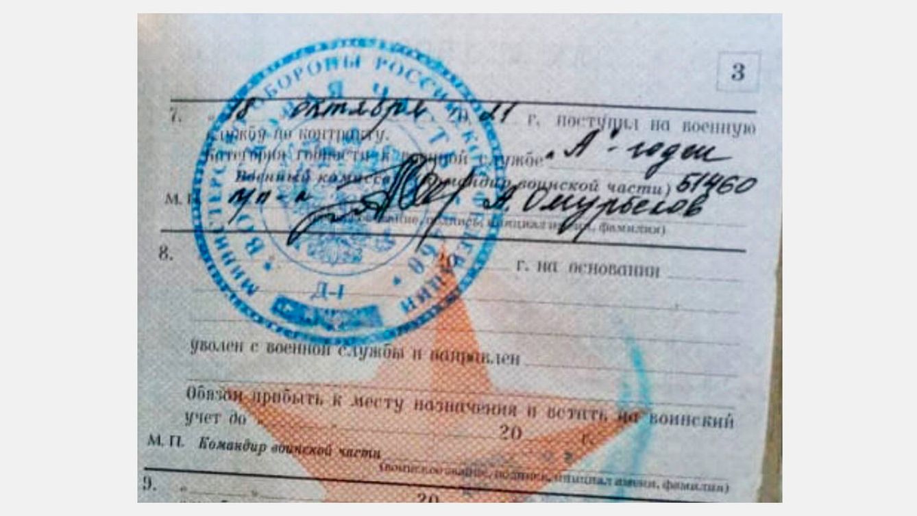 Ficha de inscripción del desertor ruso en la unidad a la que se atribuye la matanza de Bucha.