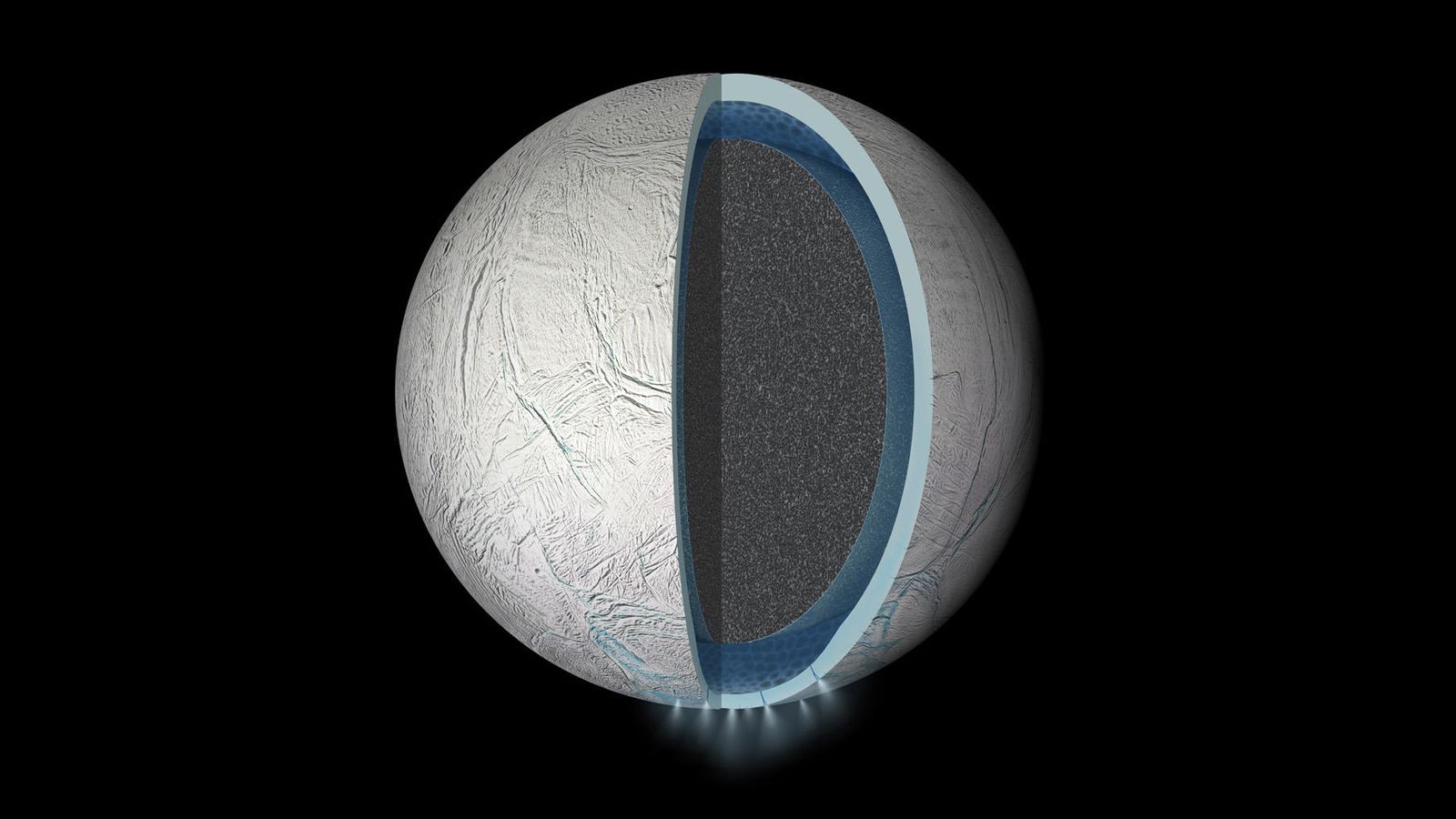 Foto: Reconstrucción de las capas de Encélado. (NASA)