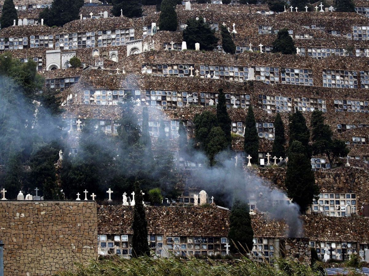 Foto: Una columna de humo sale del crematorio del Cementerio de Montjuic. (EFE)