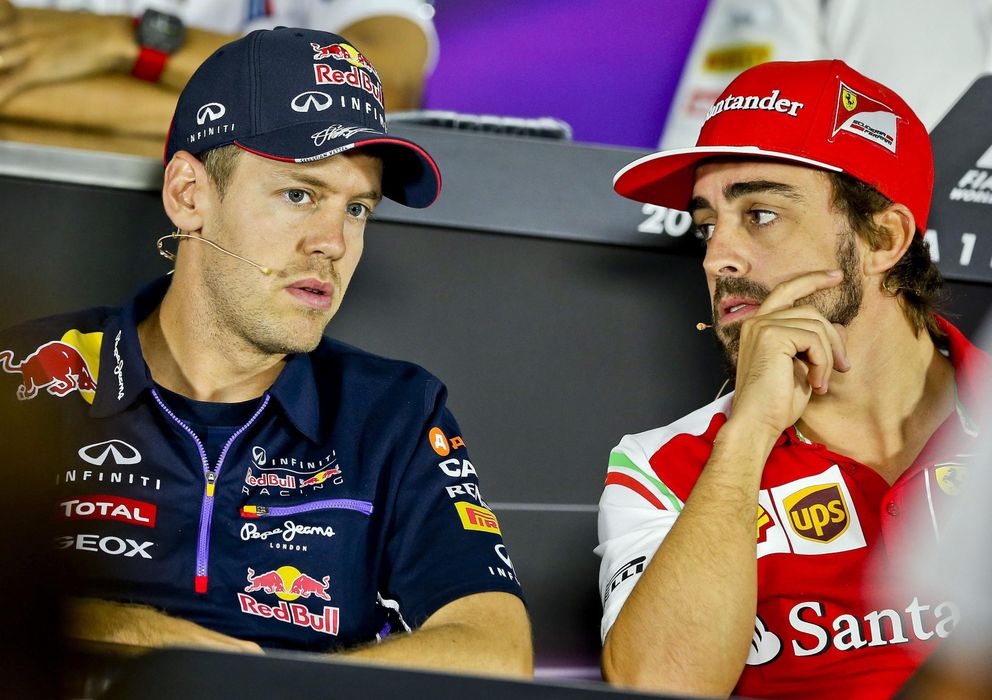 Foto: Sebastian Vettel y Fernando Alonso en la rueda de prensa de Rusia.