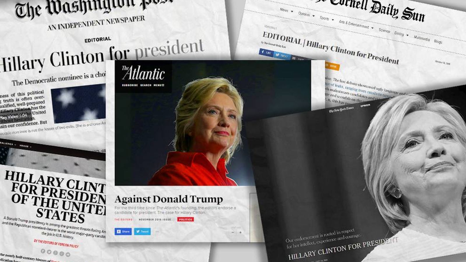 Foto: Algunas de las cabeceras que han mostrado su apoyo oficial a Hillary Clinton (Montaje: C. Castellón)