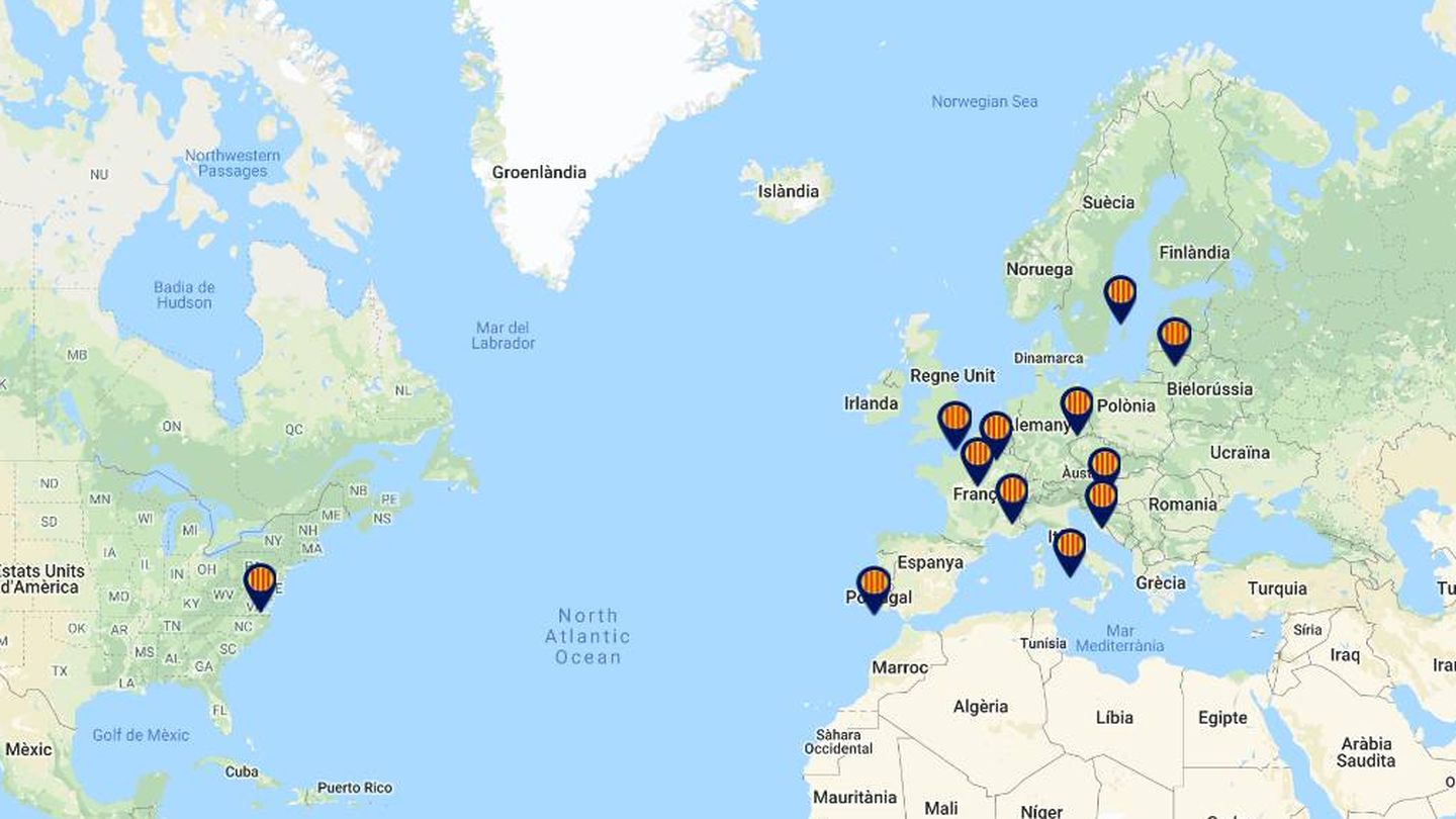 Mapa de las 'embajadas' abiertas en octubre de 2019.(Google Maps / Diplocat)
